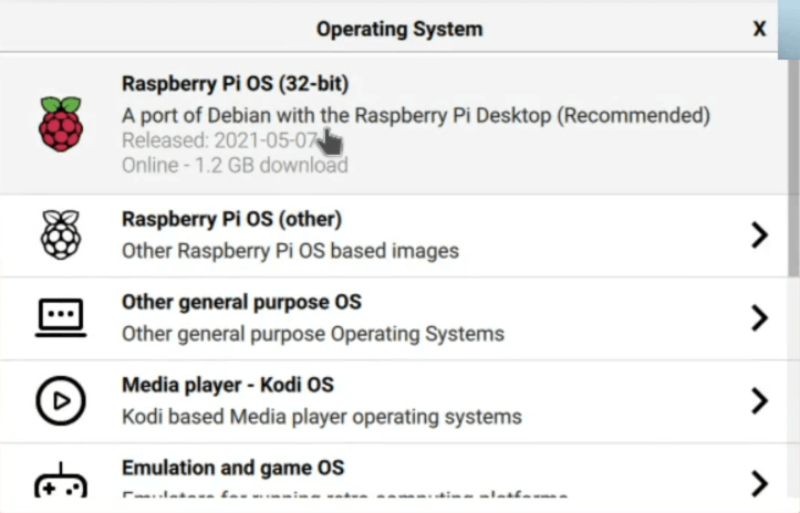 Selecione o SO do raspberry pi 