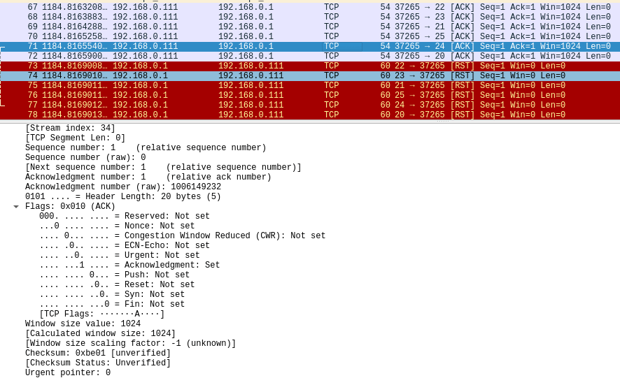 nmap RST Window. Podemos verificar que esse sistema não responde com tamanho de janela diferente.