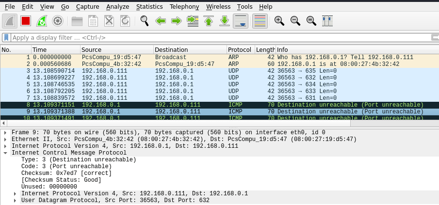 wireshark nmap udp scan