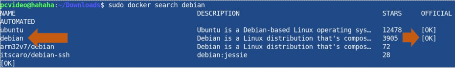 sudo docker search debian 