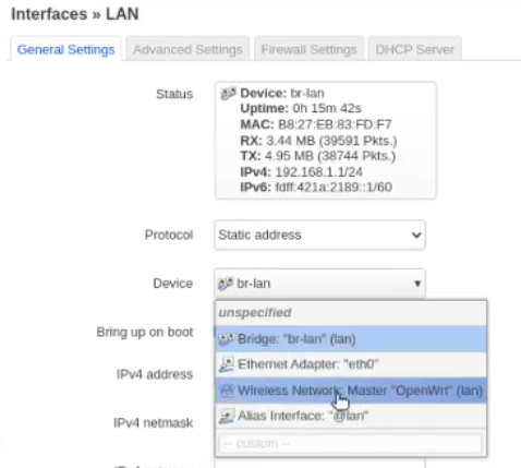 Select device = wireless network